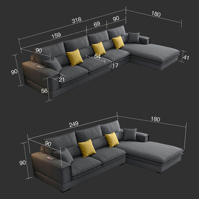 Luxury Home Living Room Sectional Sofa Set 180*318*90CM Cloth Corner Fabric