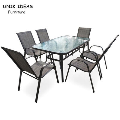 Garden Furniture Outdoor Patio Conversation Dining Set 7 Piece Modern Metal Steel
