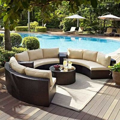 Outdoor Round Shaped Woven Rattan Sofa Garden Leisure Rust Resistant Waterproof Sofa Set
