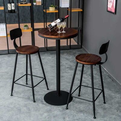 55CM Round Retro Bar Table Pub Set Coffee High Chair Solid Wood