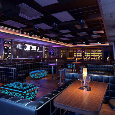 11  10 Seater Blue Black U Shaped Sectional Sofa With Recliners Led Cube Table