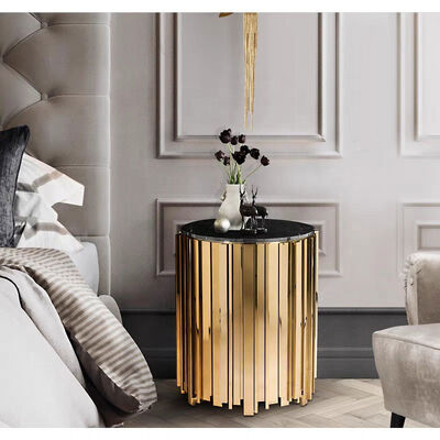 45x57cm Luxury Living Room Center Table For Black Sofa Round Side Metal Base