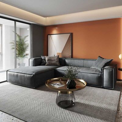 U Shaped Living Room Sectional Sofa 3pcs Yellow Fabric Luxury Home Furniture