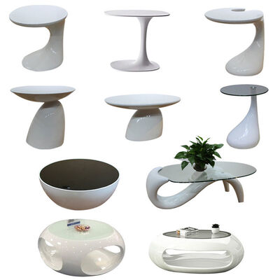Fiberglass Oval Shaped Coffee Side Table Living Room Tea Table White Color