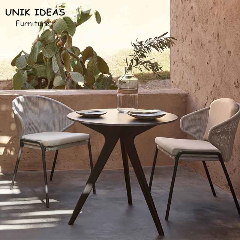 Nordic Rope Rattan Woven Dining Chair Outdoor Furniture Garden 65x70x75cm