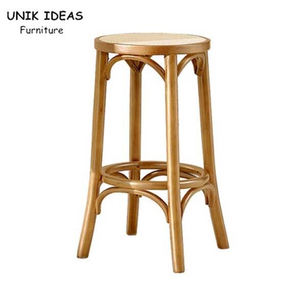 27.95" Classic Cafe Bar Stool Kitchen Rattan Breakfast Wooden Small Step Foot