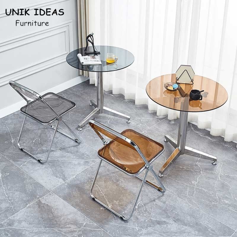 Pub Small Bistro Glass Table And Chairs Set 4 Seater Crystal Acrylic Folding