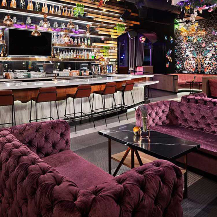 Velvet Purple Club Lounge Sofa Classic Button Tufting Bistro Sofa