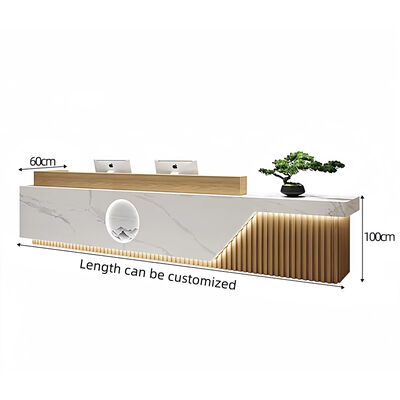 Buon prezzo Customized Nordic Style Wooden Office Front Desk Salon Barber Shop Reception Desk Cafe Furniture in linea