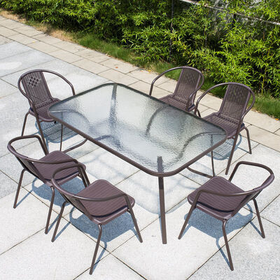 Buon prezzo Patio Rattan Chairs Outdoor Rectangular Table Garden Dining Table and Chair Set in linea