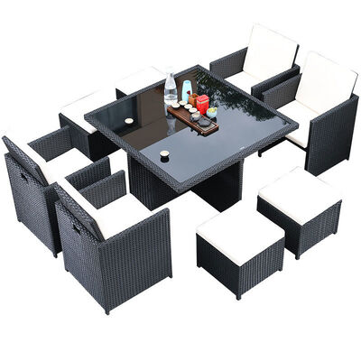 Prezzo buono 8 posti sedute sedie da rattan per esterni giardino cortile risparmio di spazio tavolo da caffè in vetro temperato in linea