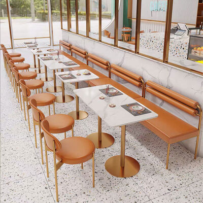 Prezzo buono Tavolo da pranzo da ristorante per adulti di lusso leggero combinazione di sedia singola in ferro e divano a panca in linea