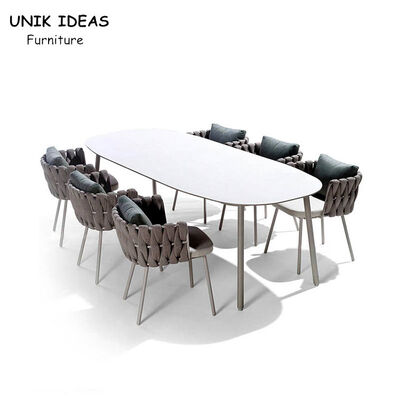 Buon prezzo Il vimine all'aperto del rattan che pranza le sedie con i braccioli impermeabilizza la corda del patio tessuta 200cm in linea