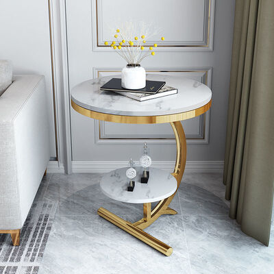 Buon prezzo Il centro di marmo di lusso dell'OEM presenta l'oro Sofa Side Table bianco di doppio strato in linea